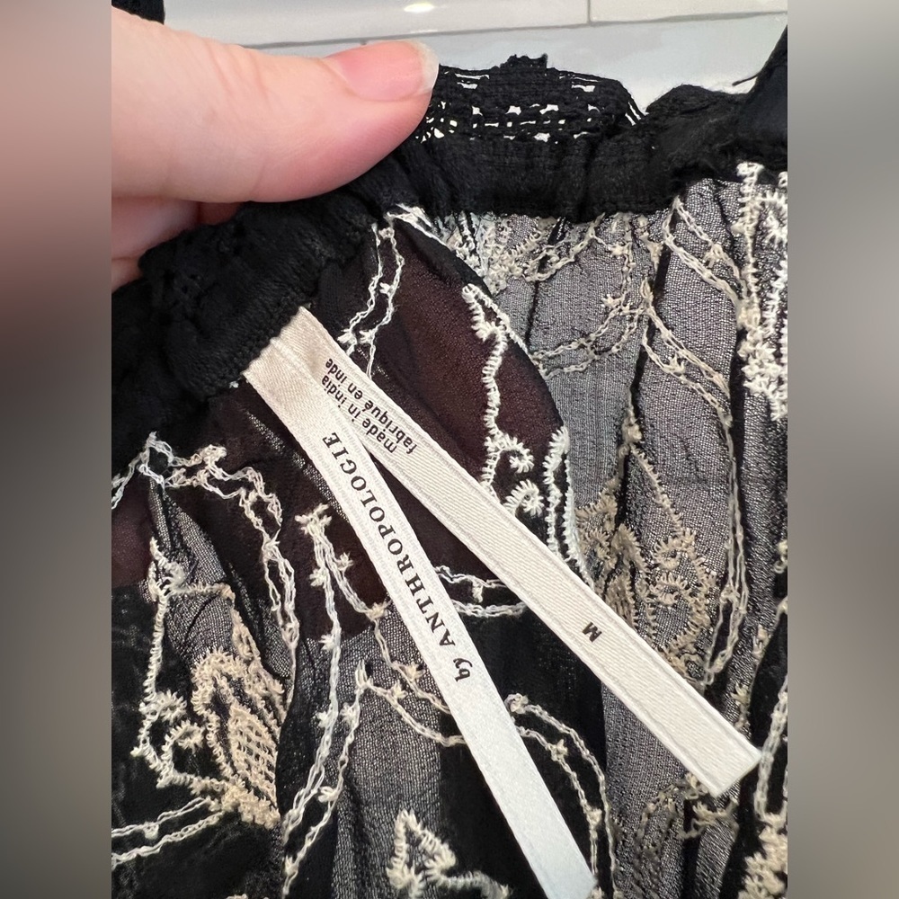 NWT!! Anthropologie SHEER EMBROIDERED MINI DRESS. Size M. Black Embroidered. - Picture 7 of 11